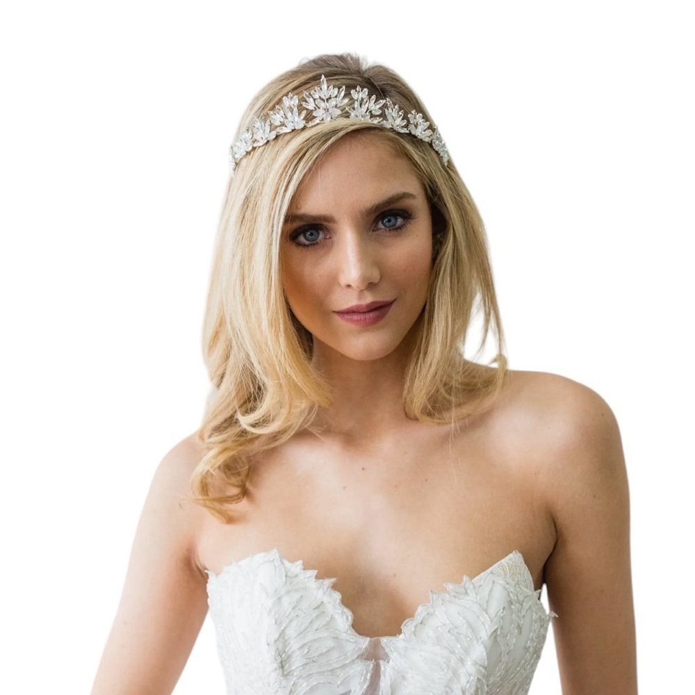 NEW Brides & Hairpins Honora Crystal Opal Sterling Silver Halo Comb Crown Tiara - Picture 5 of 14